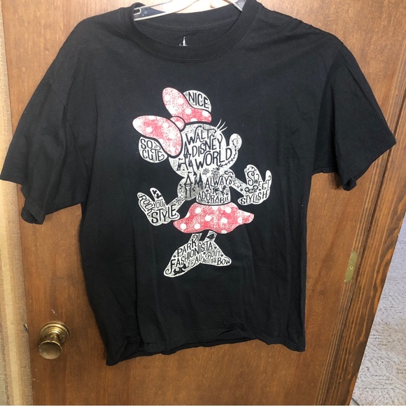Disney Tops - Disney Parks Adult Large Minnie Mouse Words Black Short Sleeve Graphic T Shirt